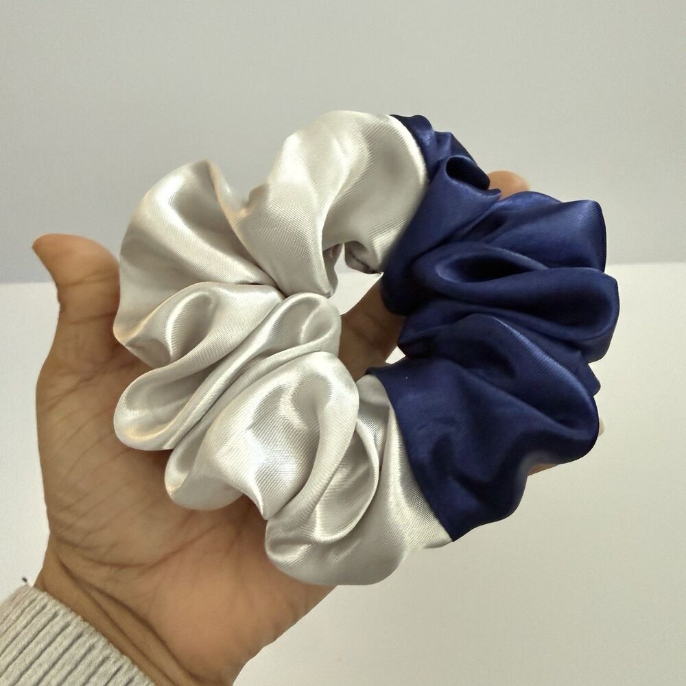 Luxury Blue/ Silver Satin Scrunchie Handmade – Hair Accessory - Picture 8 of 16
